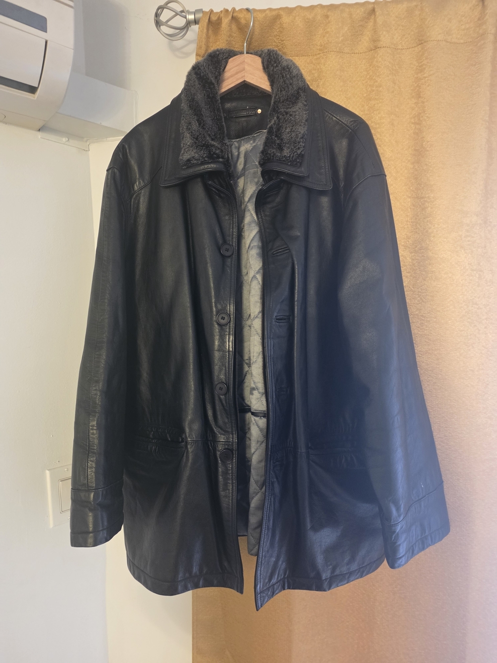 Rebaj Quilted-Lined Leather Jacket in Gray Satin Interior